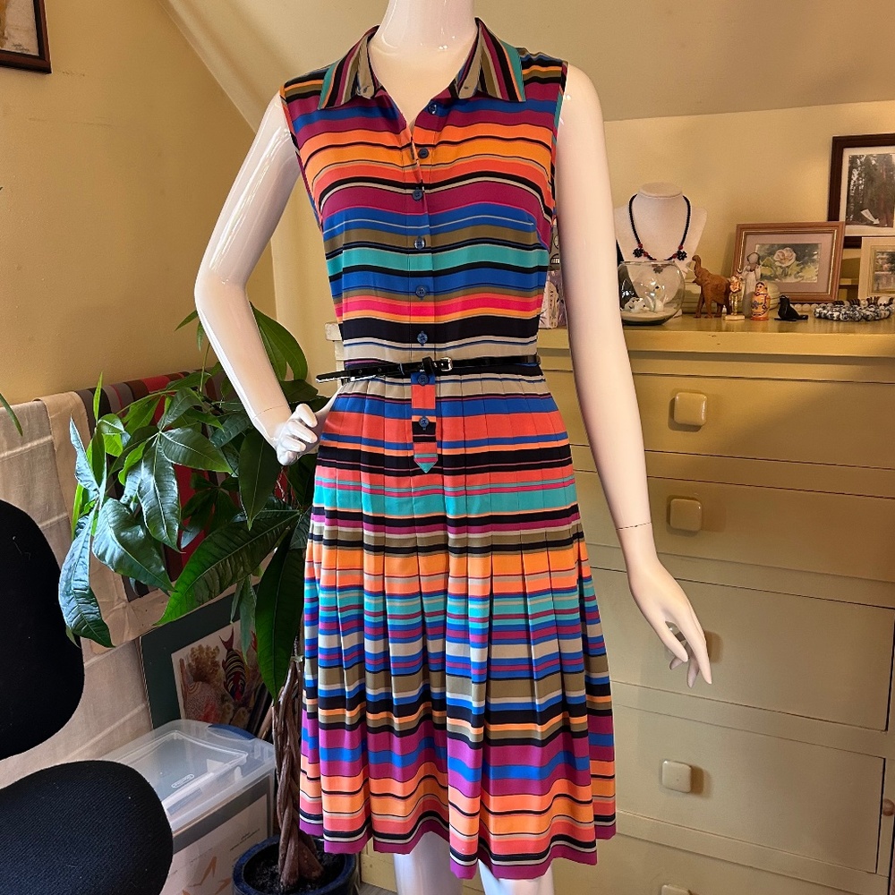 Calvin Klein Button Front Sleeveless Pleated Dress